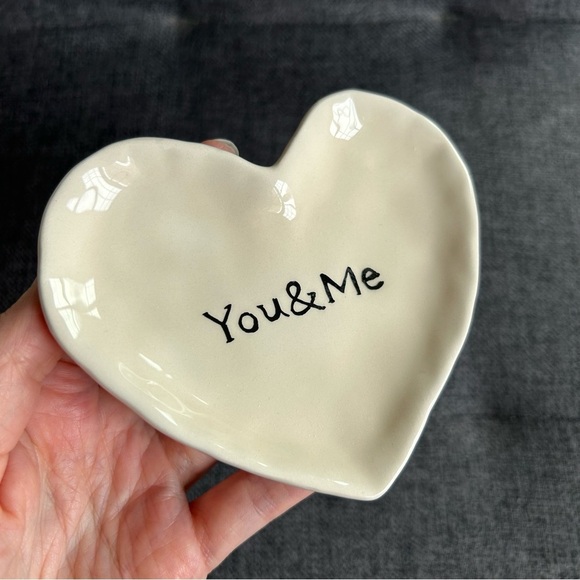 “You & Me” Heart Shaped Trinket Jewelry Dish, White, Black - Picture 5 of 10